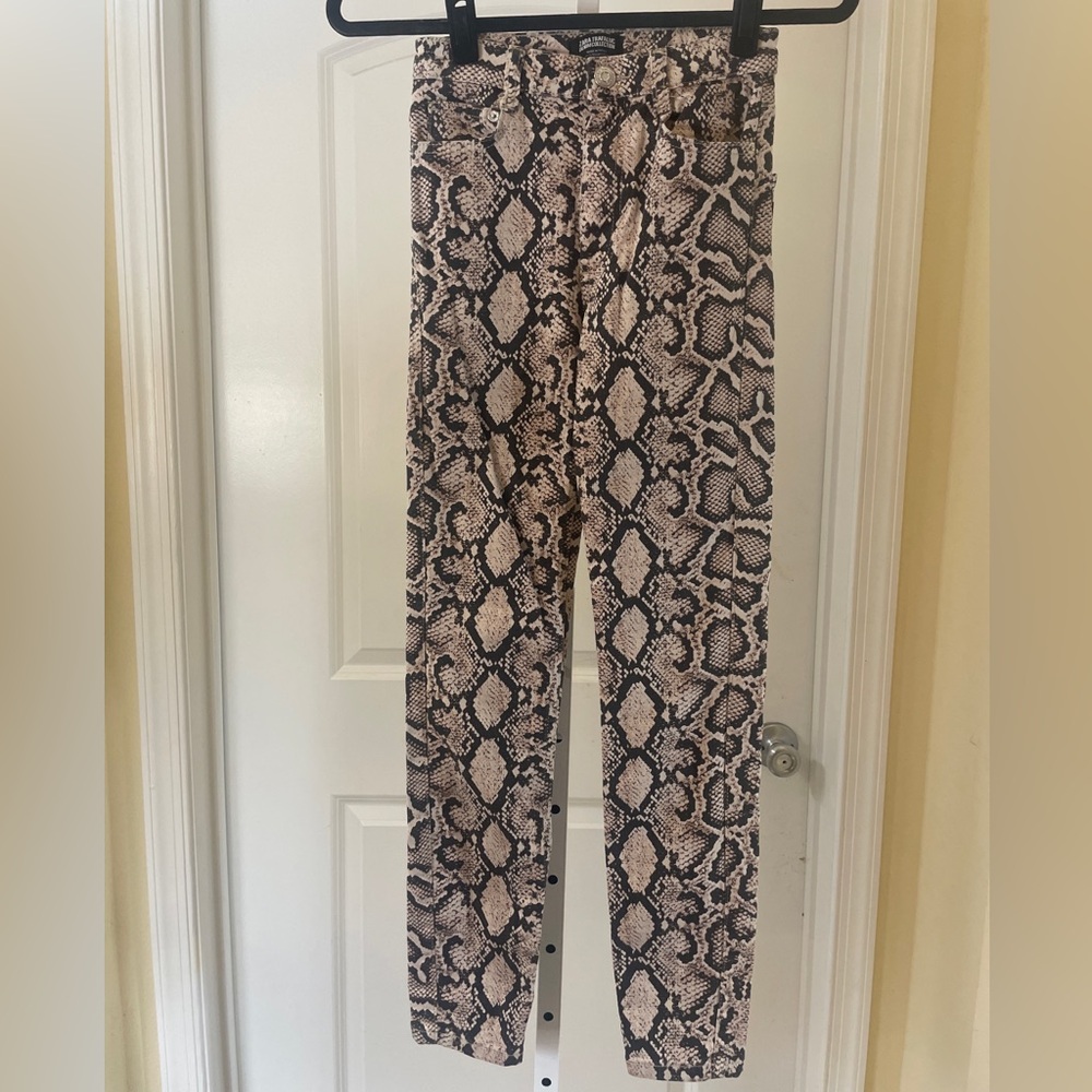 Zara Snakeskin Print Pants - Women 4 - Tan